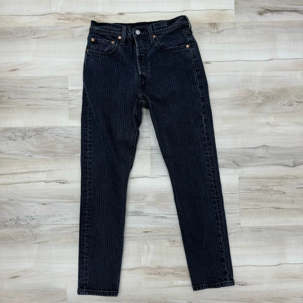 LEVI’S Jeans 501 Skinny High Rise Button Fly Gray premium Big E Size W 27 L 28